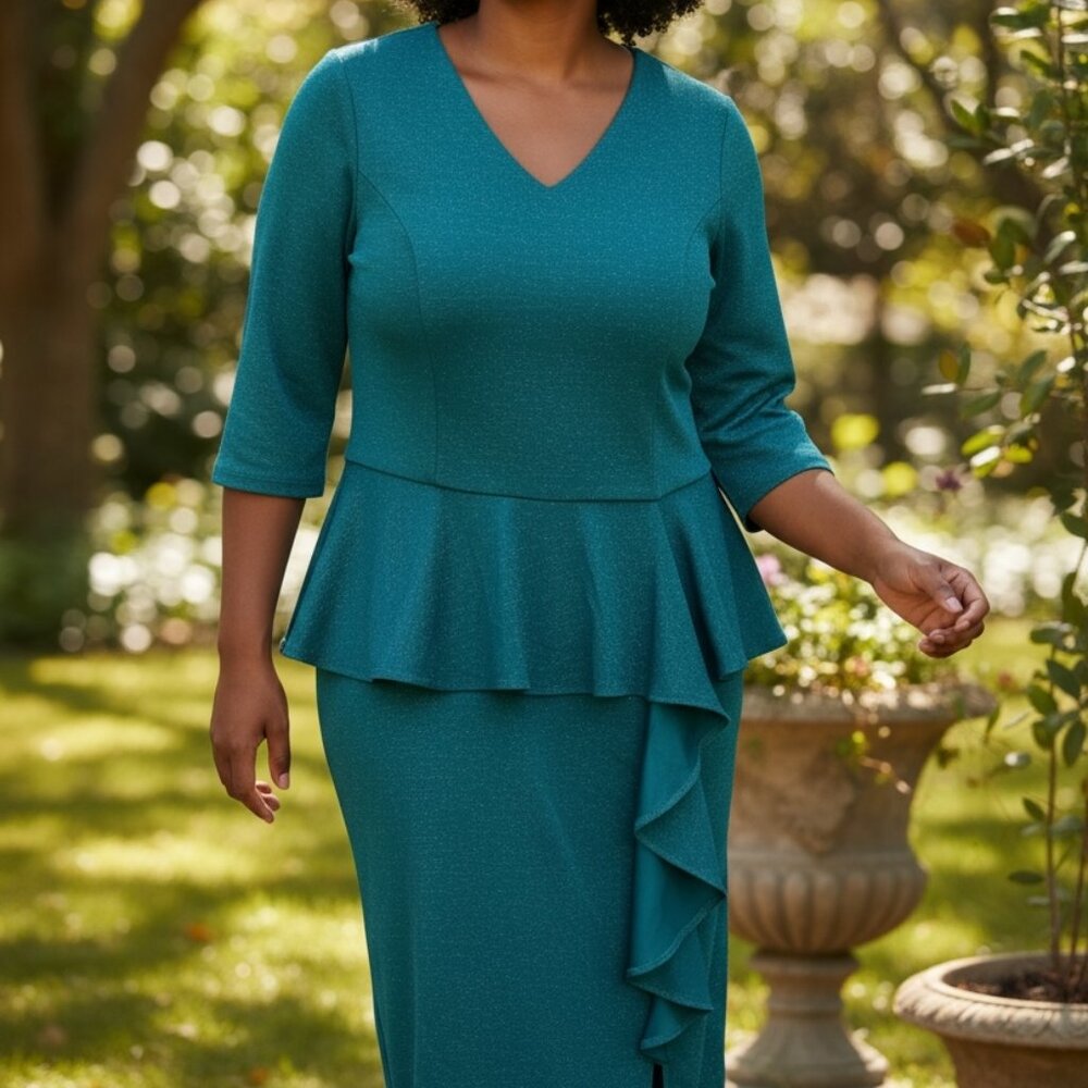 635 WOMENS SIZE 20W GREEN SHIMMER DRESS BY HANNA NIKOLE